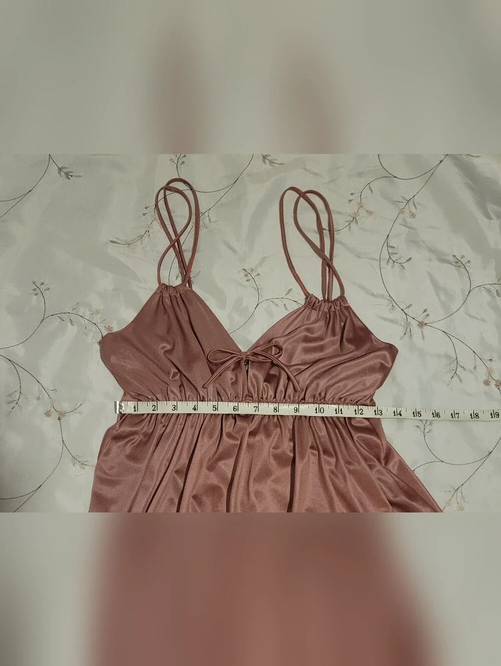 ​Vintage 70s Lingerie Nylon Empire Waist Maxi Nightgown Dusty Rose M - Picture 13 of 15